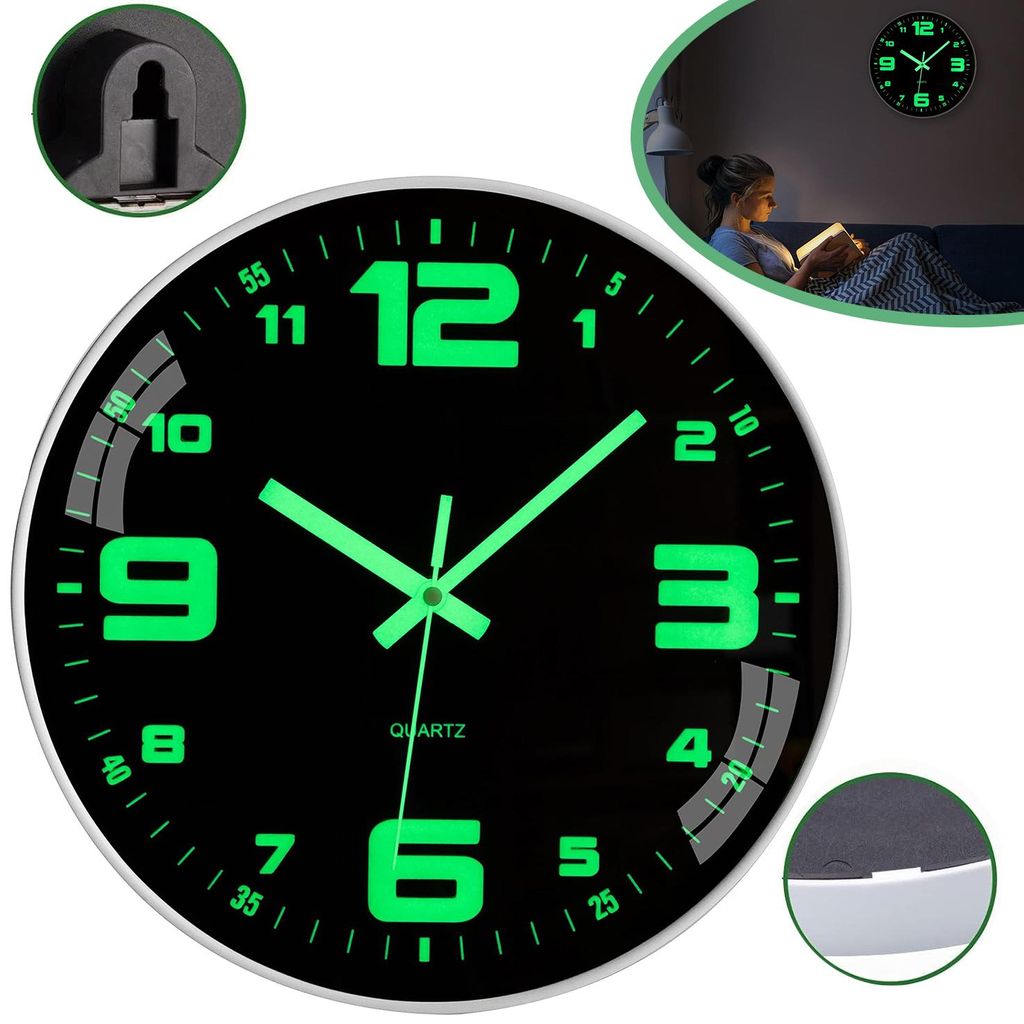 Leuchtend Wanduhr, Ohne Tickgeräusche Lautlos, Einfach zu Produktbild 