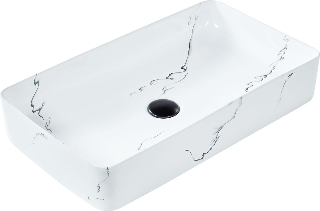 BELIANI Waschbecken Weiß Keramik Rechteckig 61x35cm Marmor Produktbild 
