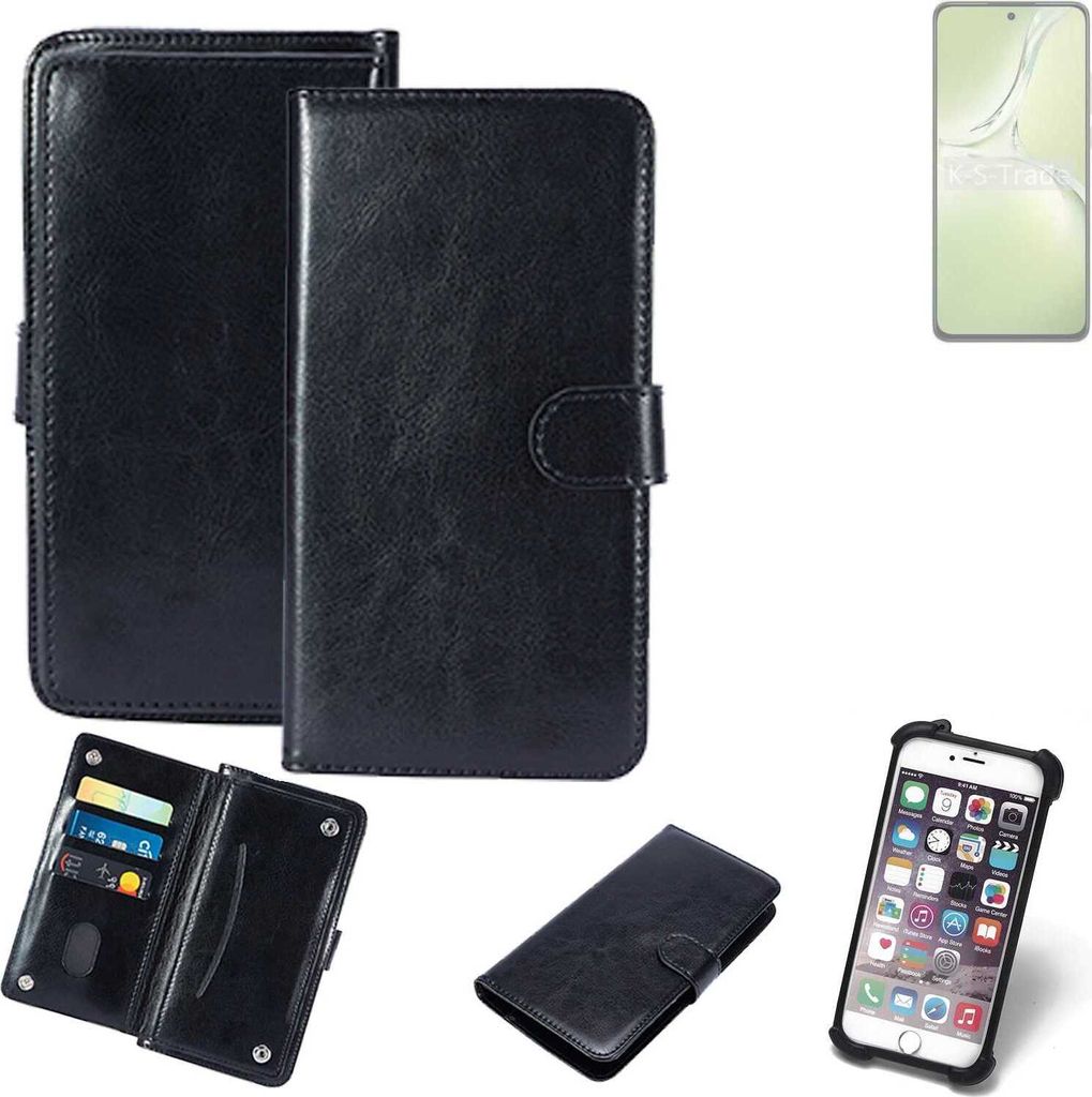 K-S-Trade 360° Hülle kompatibel mit Oppo K12x 5G PJT110 schwarz Kunstleder Case BookCase WalletCase Kunstlederederhülle Handyhülle, Rundumschutz