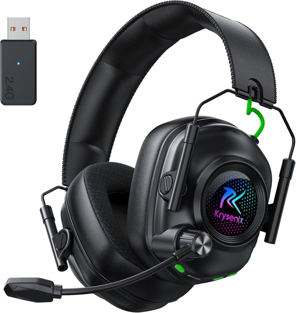 Krysenix KGH2 Gaming Headset Wireless für PS5, PS4, PC, Mac, Switch, 2.4GHz Gaming Headset mit Mikrofon, Noise Cancelling Kabelloses Kopfhörer mi...