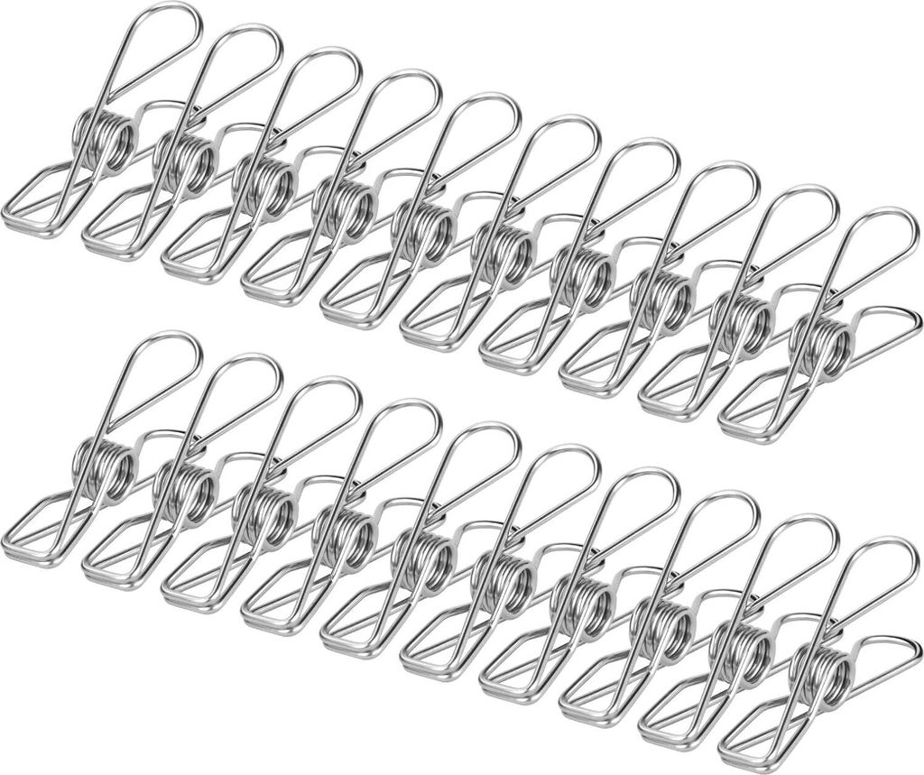 Wäscheklammern Edelstahl,100 Stück Edelstahl Wäscheleine Klammern für Handtuch, Kleidung, Socken-Silber
