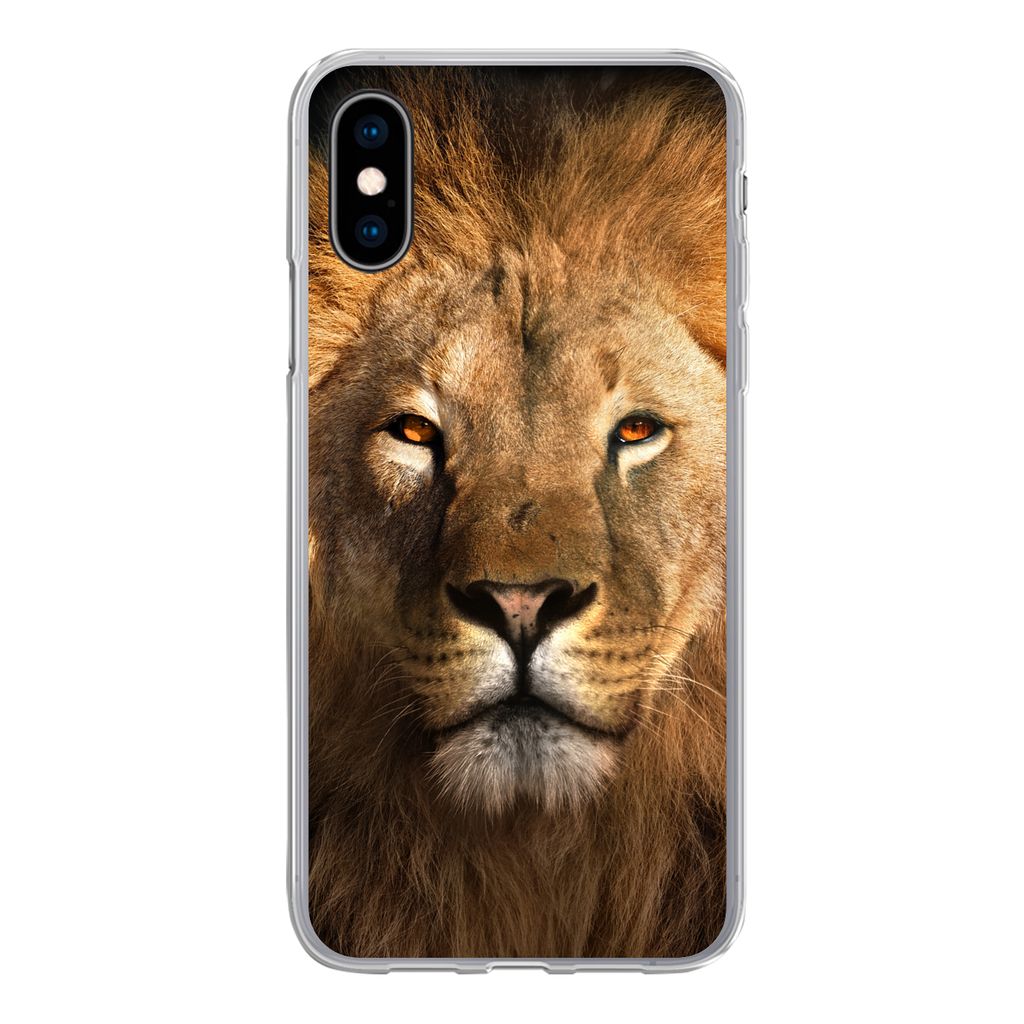 MuchoWow Handyhülle Schutzhülle Hülle für iPhone X Löwe - Tiere - Schwarz - Hell - Braun - Porträt Silikon Softcase Handy Hülle - Handyhülle
