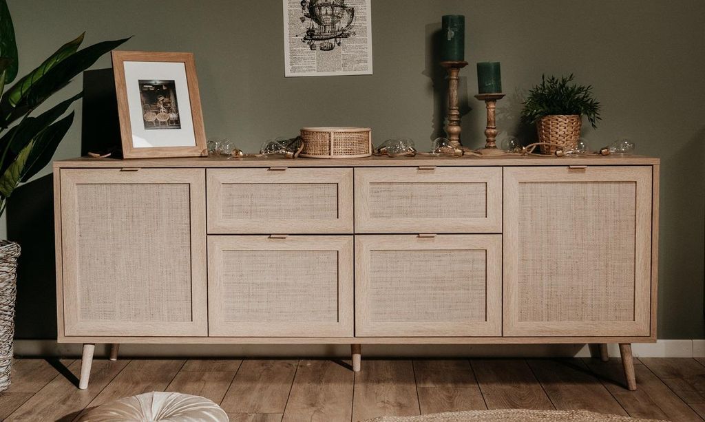 Sideboard Kommode groß Bali | Sonoma Eiche / Rafia Geflecht Produktbild 
