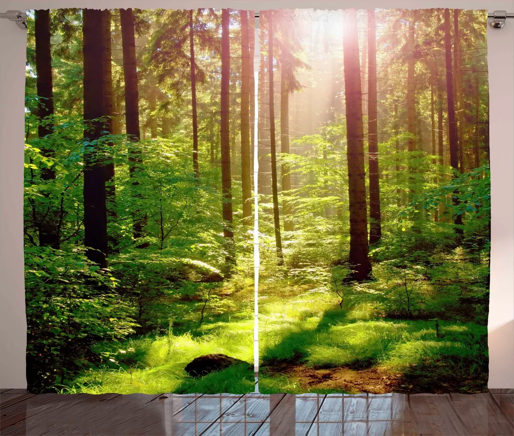 Rideau rustique Sunset Moss Woods ABAKUHAUS 280x225 cm Vert et Marron