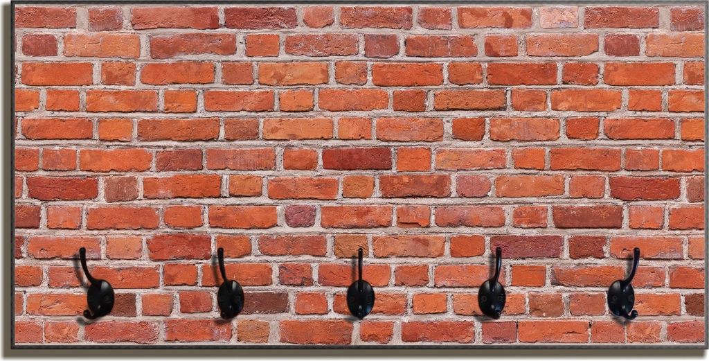 Wallario Flurgarderobe Wandgarderobe aus Holz, mit 5 Haken, Größe 80 x 40 cm, Motiv Rote Ziegelsteinwand - Backsteine