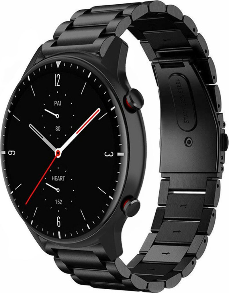 Strap-it Stahlarmband - Kompatibel mit Amazfit GTR 2 Armband Ersatzarmband Edelstahl - Gliederarmband mit Faltschließe - Hochwertiges Material - f...