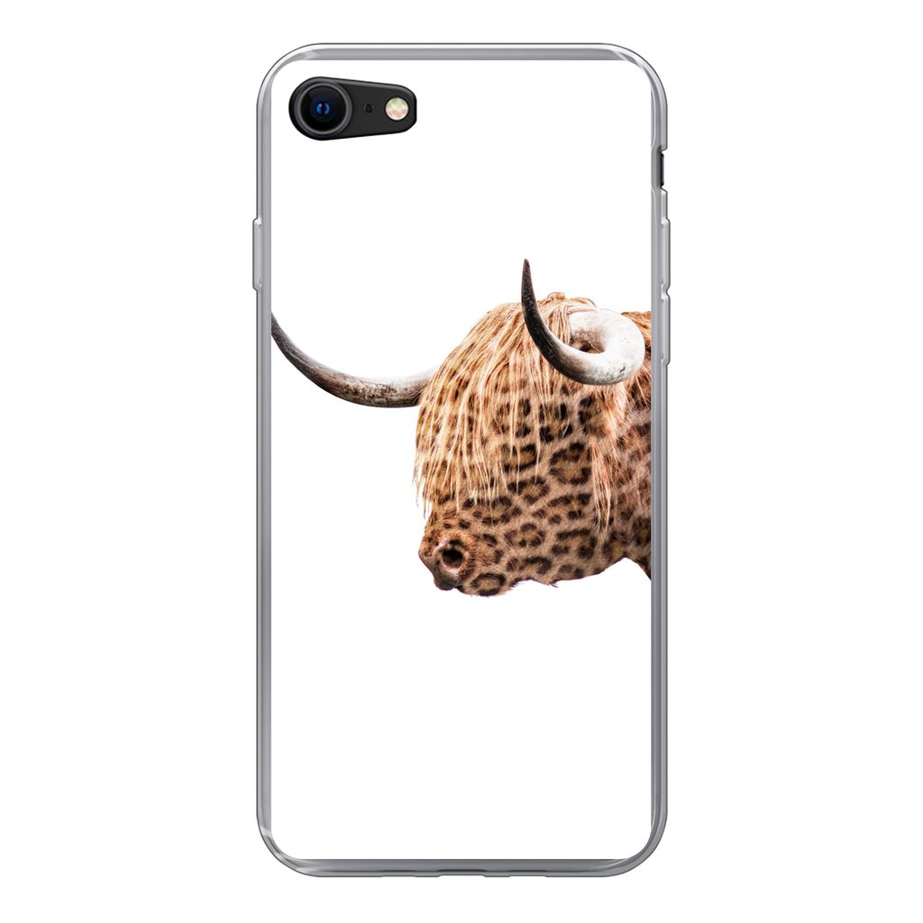 MuchoWow Handyhülle Schutzhülle Hülle für iPhone SE 2020 Schottischer Highlander - Panther - Weiß Silikon Softcase Handy Hülle - Kartenbesi...