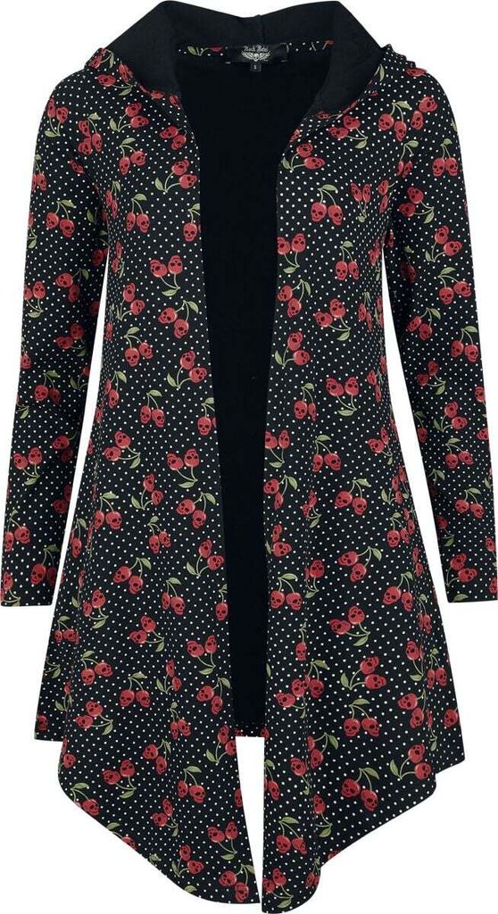 Rock Rebel by EMP Damen schwarzer Cardigan mit Totenkopf-Kirschen Alloverprint XXL