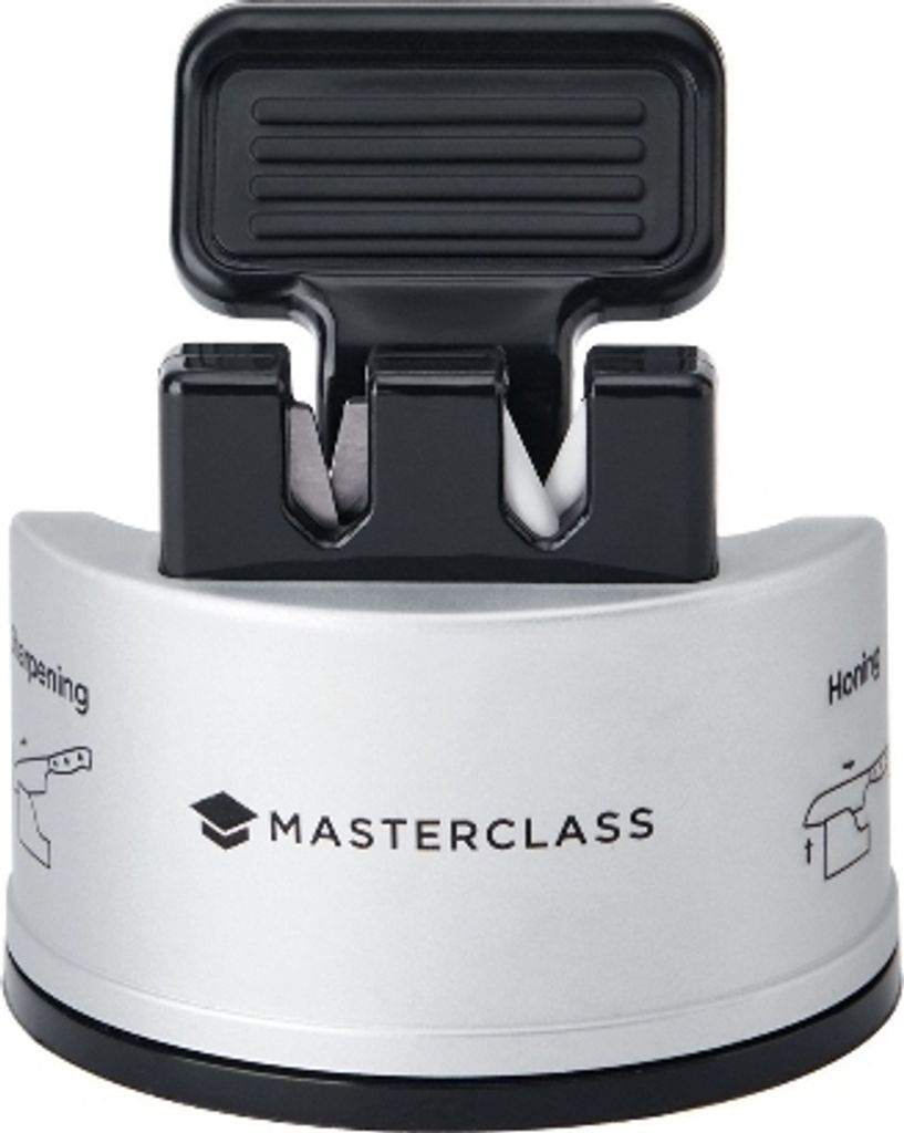 MasterClass Smart Sharp Sharpener Dual de Messer mit 2 Bohrern zum Schärfen und Abziehen von Messern de Edelstahl und Keramik, Silber