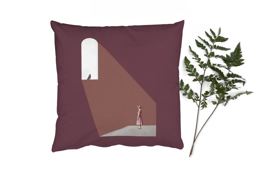 MuchoWow Zierkissen Sofakissen Wohnzimmer Dekokissen 45x45 cm Mädchen - Vogel - Vintage - Schlafpolster - Polster für das Sofa