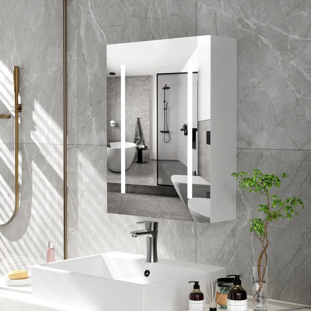 Armoire de toilette suspendue LED pour petite salle de bain - Miroir 60 cm