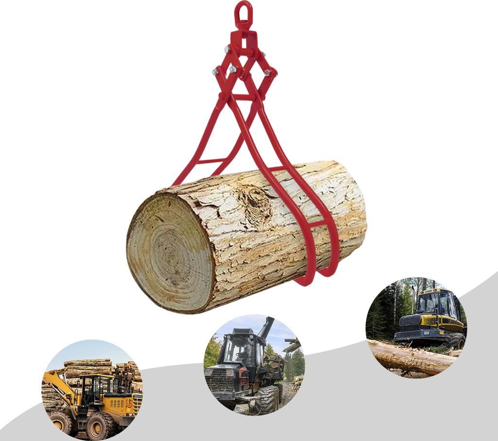 Forstzange 4-Klauen Baumstammgreifer 36 Zoll Baumstammheben Holzhebezange (Rot)