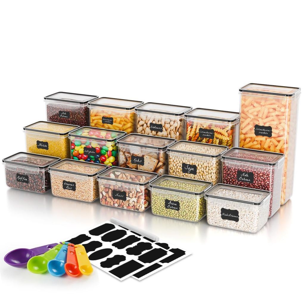 CMYbabee Vorratsdosen 15er Set, Aufbewahrungsbox Küche Luftdicht Behälter aus Plastik Mit Deckel, Vorratsgläser zur Aufbewahrung von Nudeln, Mü...