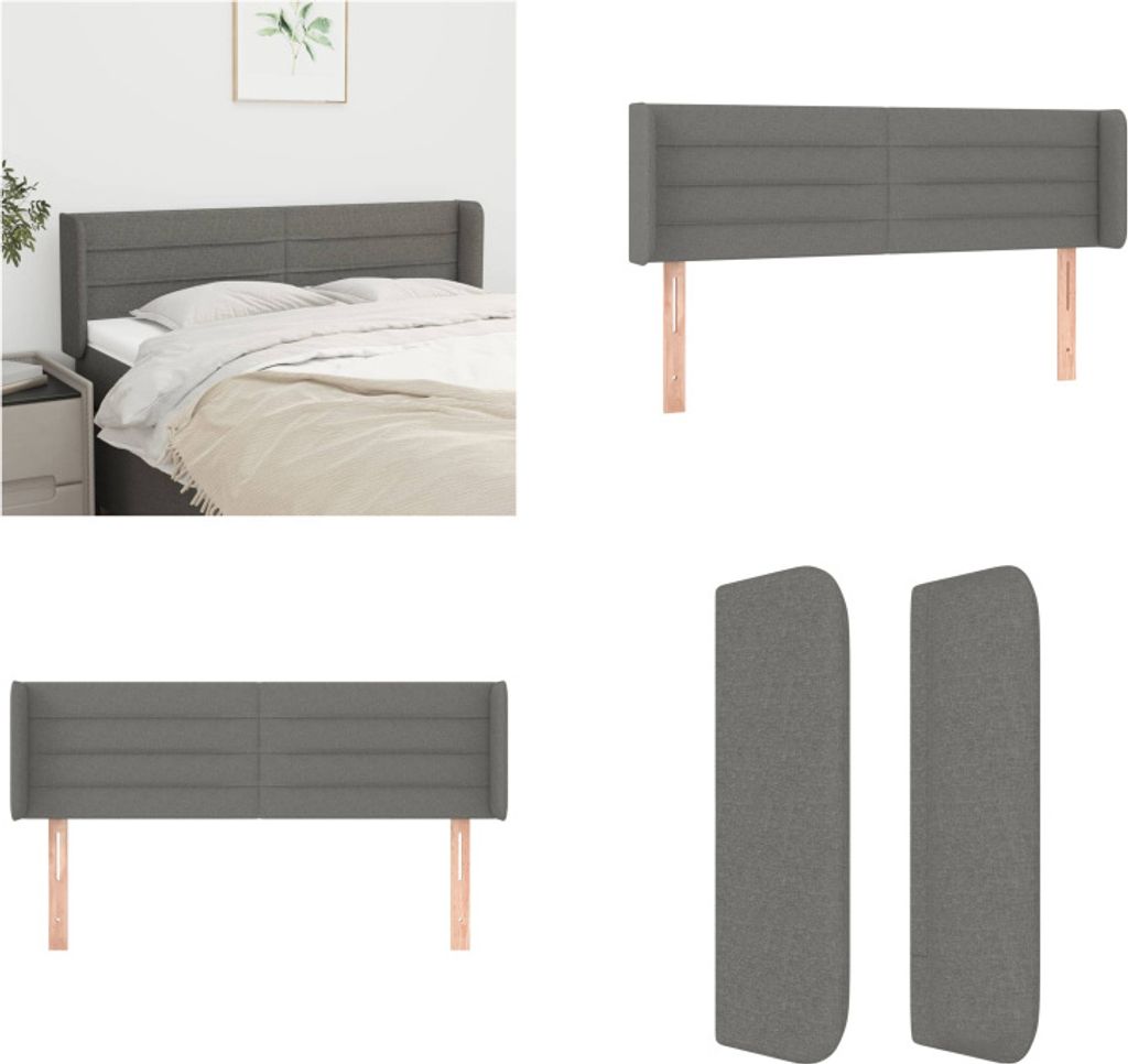 vidaXL Kopfteil mit Ohren Dunkelgrau 147x16x78/88 cm Stoff - Kopfteil - Kopfteile - Bett-Kopfteil - Bettkopfteil