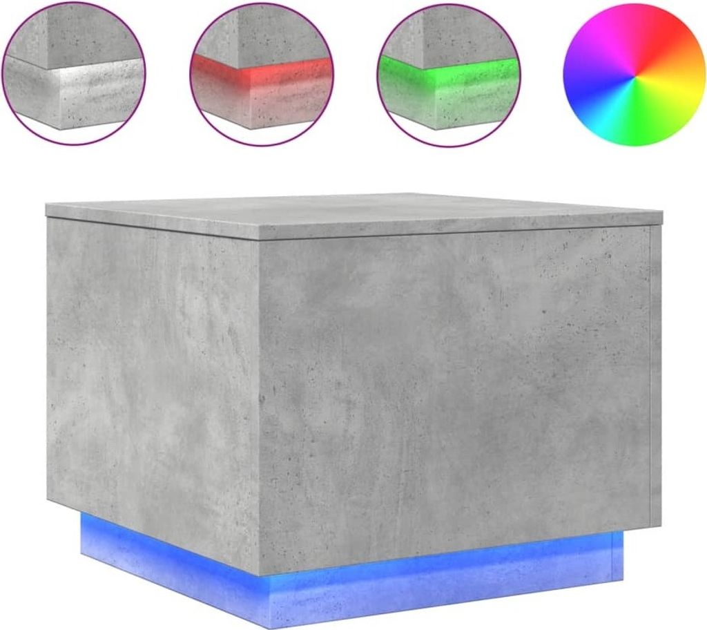 Couchtisch mit LED-Leuchten Betongrau 50x50x40 cm
