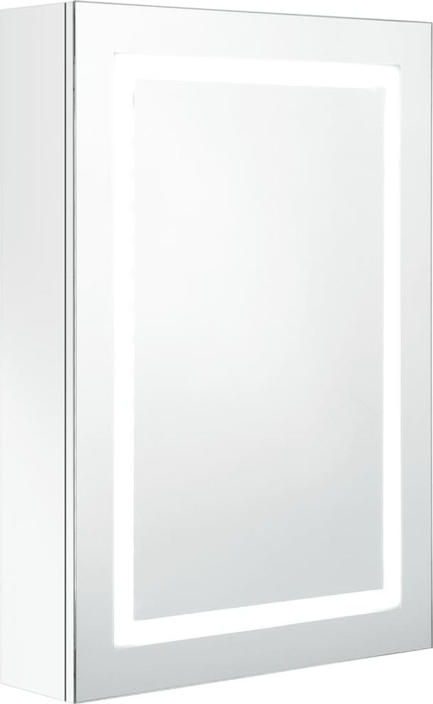 A product shot of a white LED bathroom mirror cabinet.