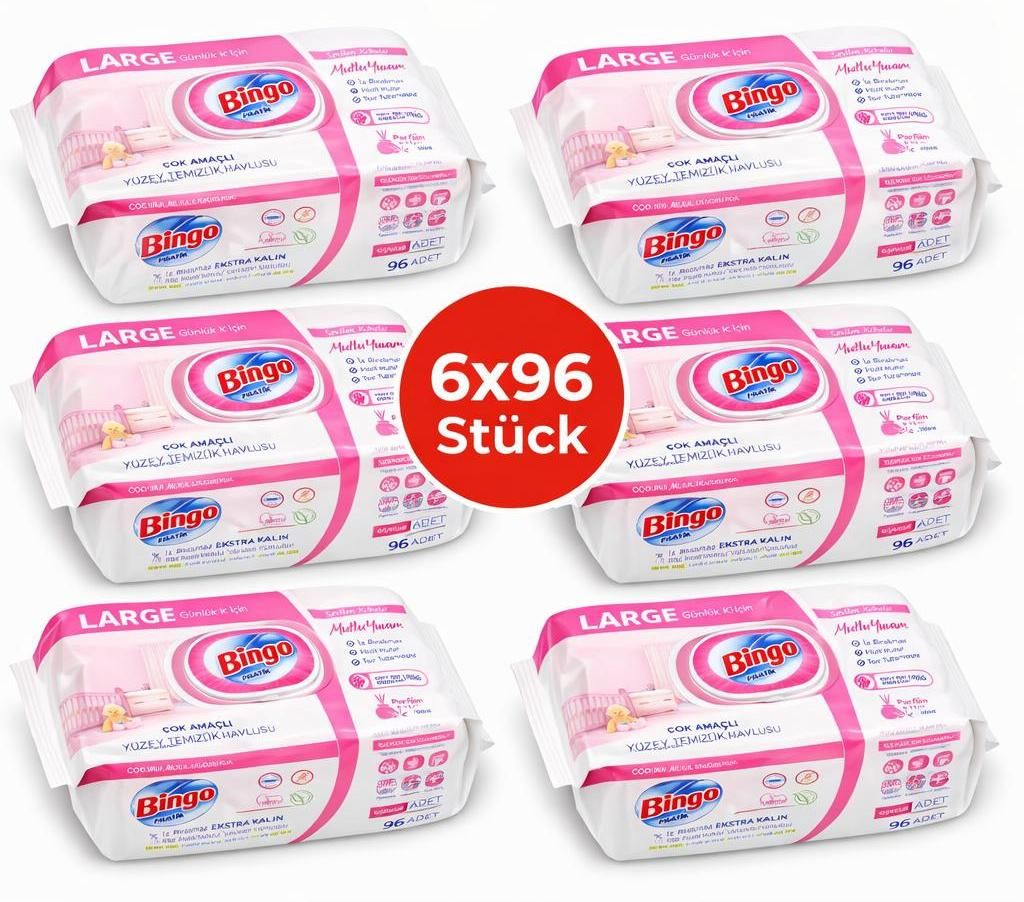 Bingo Feuchttücher Pink 6x96 Blatt – Blumenduft – Produktbild 
