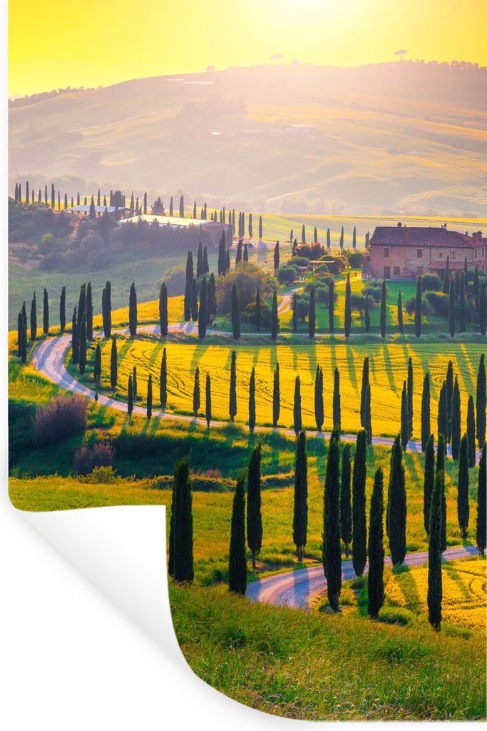 MuchoWow Wandtattoo Wandsticker Wandaufkleber Gras - Sonne - Hügel - Landschaft 60x90 cm Selbstklebend und Repositionierbar - Sticker - Dekorfolie