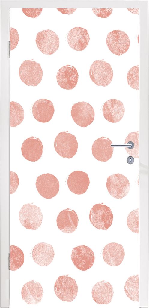 MuchoWow Türtapete Selbstklebende Türfolie Polka dots - Rosa - Weiß 80x215 cm Türposter Türaufkleber Klebefolie Türklebefolie - Selbstklebe...