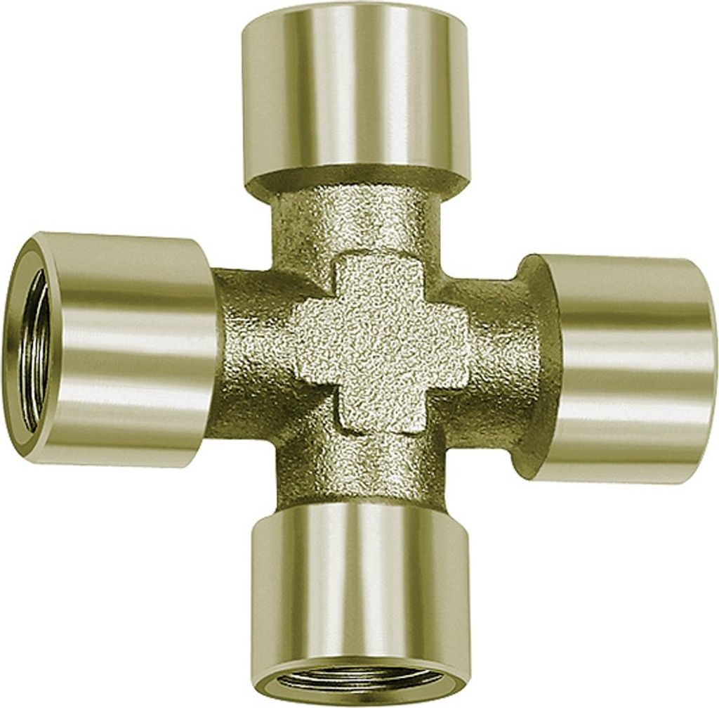 Riegler Kreuzstück, 4 x innen, G 1/8, SW 10, Messing vernickelt