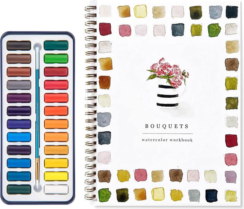 Aquarell-Malbuch mit 24 Farben, inklusive Pinseln, Spiralbindung, ideal für Anfänger und Kunstliebhaber.