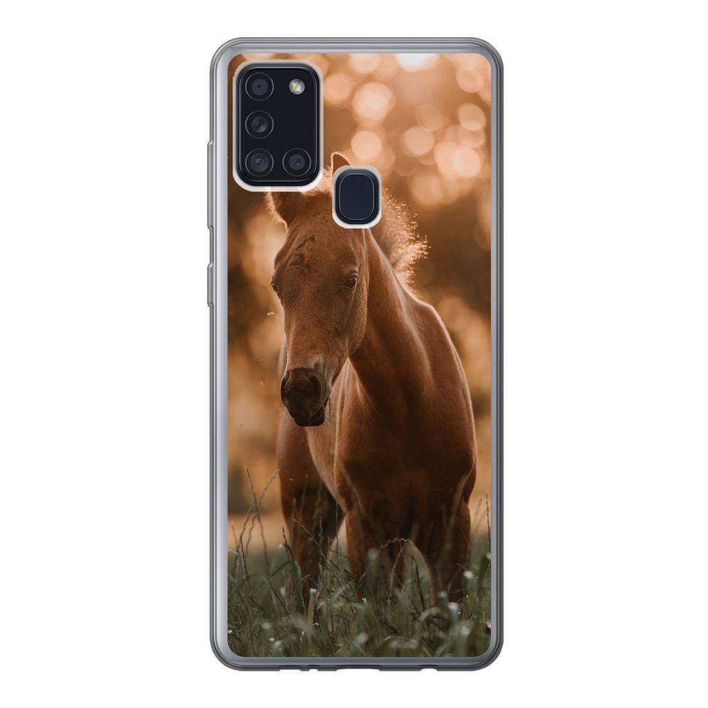 MuchoWow Handyhülle Schutzhülle Hülle für Samsung Galaxy A21s Pferd - Licht - Landschaft Silikon Softcase Handy Hülle - Hartschale