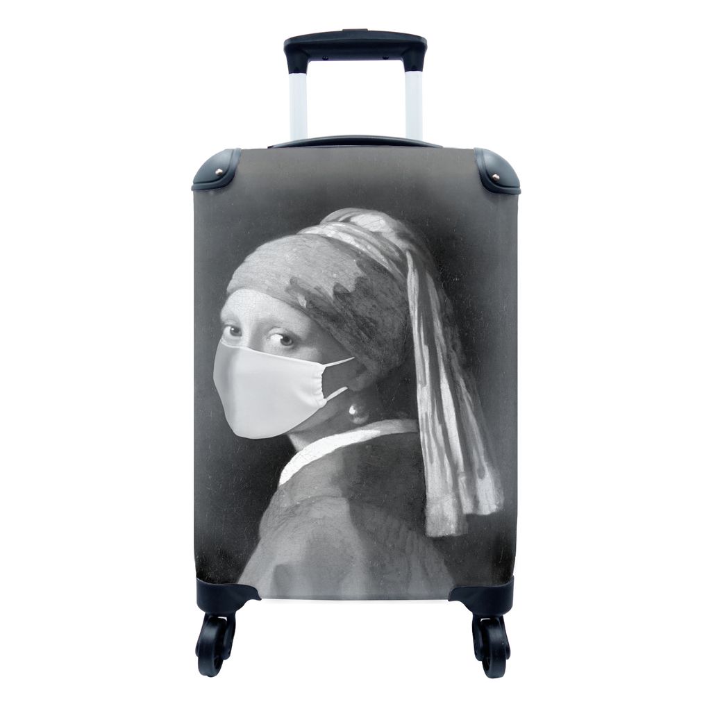 MuchoWow Koffer Handgepäck Trolley Rollkoffer Kleine Reisekoffer mit 4 Rollen - Das Mädchen mit dem Perlenohrring und der weißen Mundhaube - G...