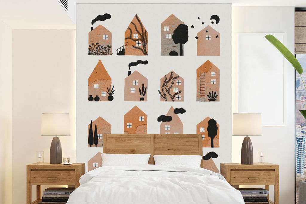 MuchoWow Fototapete für Wohnzimmer oder Schlafzimmer Wandtapete Vinyl Motivtapete Zuhause - Kinder - Mond - Farbe - Orange - 175x240 cm - Schlaf...
