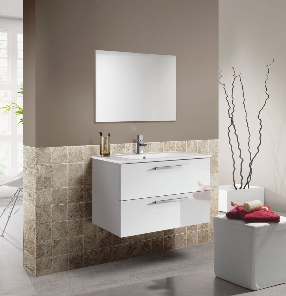 Badezimmer-Set >ARUBA< in weiß glänzend/Weiß lackiert - 80x57x45 (BxHxT)
