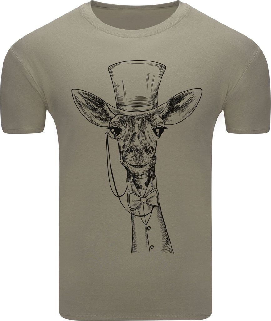 Diarbo Herren T-Shirt mit Tierliebhaber Druck Elegante Giraffe Khaki Gr.S