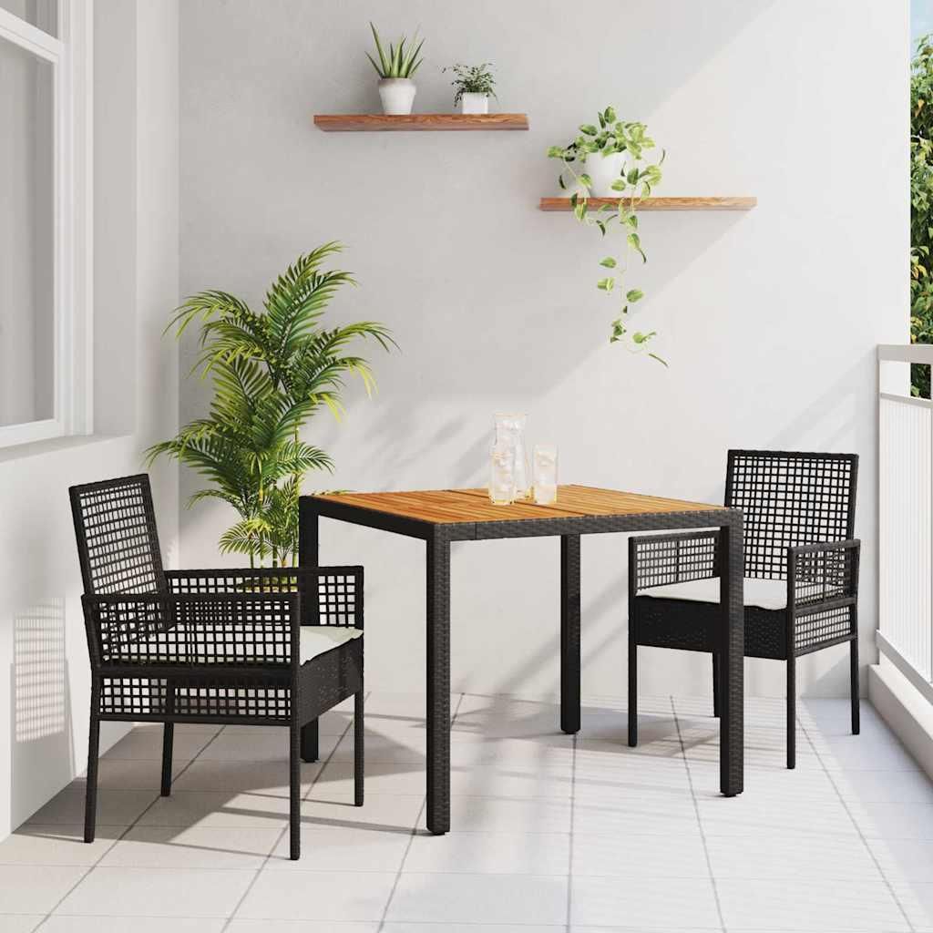 Möbel Garten Essgruppe 3 pcs Schwarz Poly Rattan - Gartenmöbelgarnituren 3334901