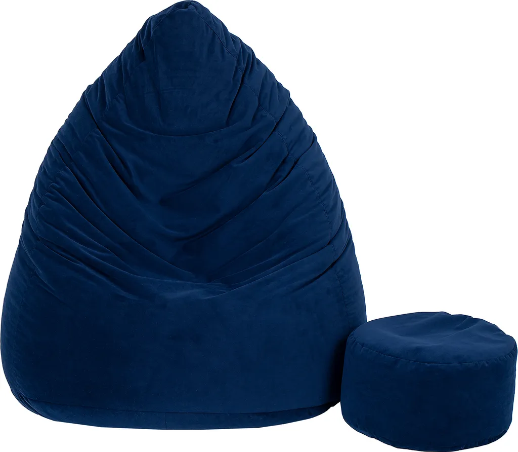 Pouf poire velours bleu foncé 100x75 cm avec repose-pieds cosy