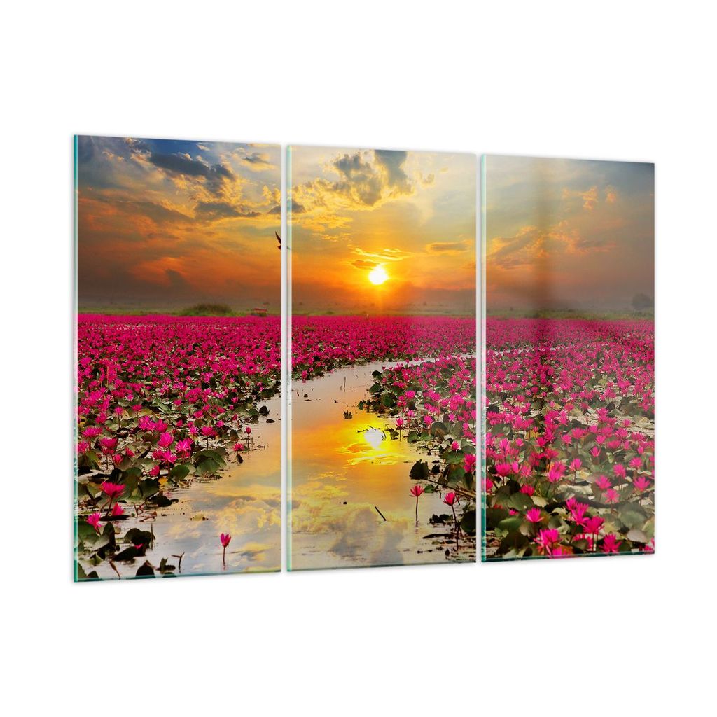 Bilder auf glas - See Blumen - 165x110cm - Glasbilder - Wandbilder - Bilder - Kunstdruck - zum Aufhängen bereit - Wanddekoration aus Glas - Glas B...