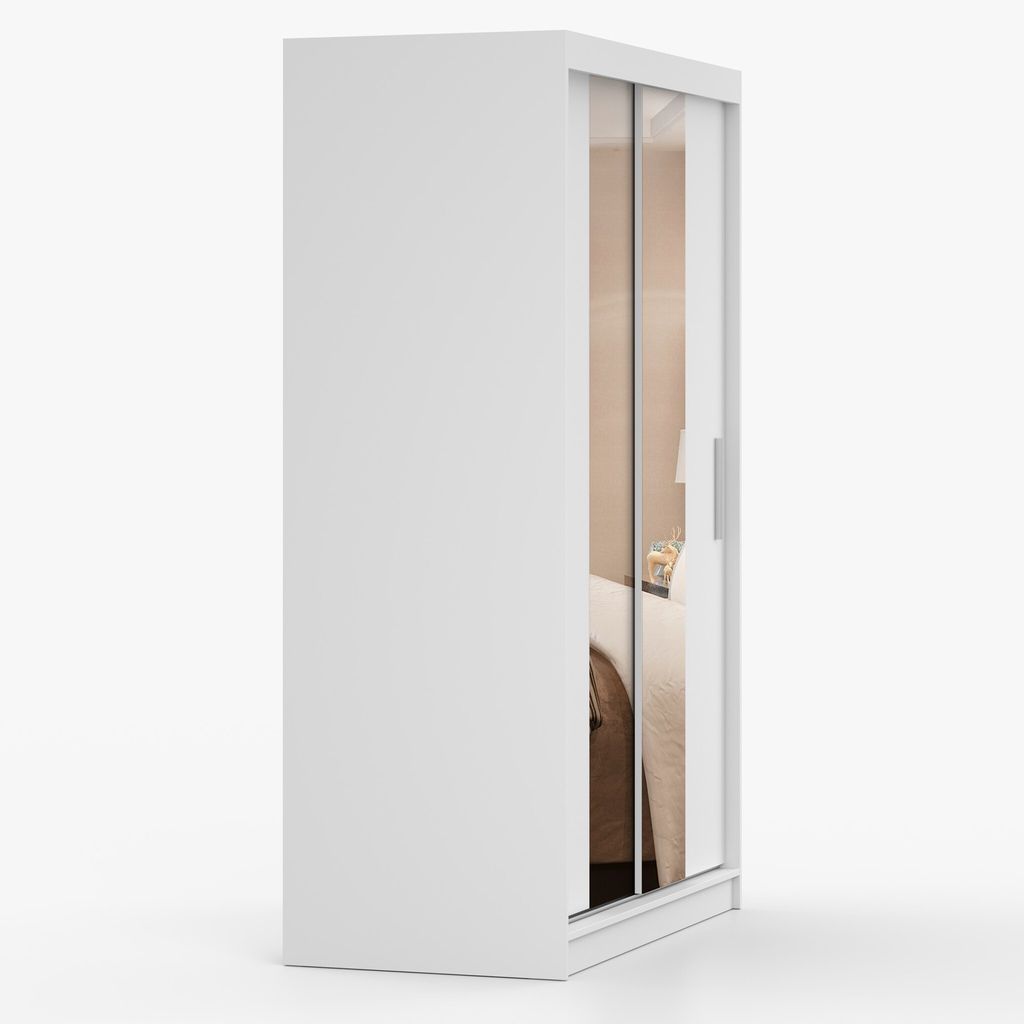 Schwebetürenschrank Kleiderschrank  Schrank 120cm Weiß/Weiß Produktbild 3