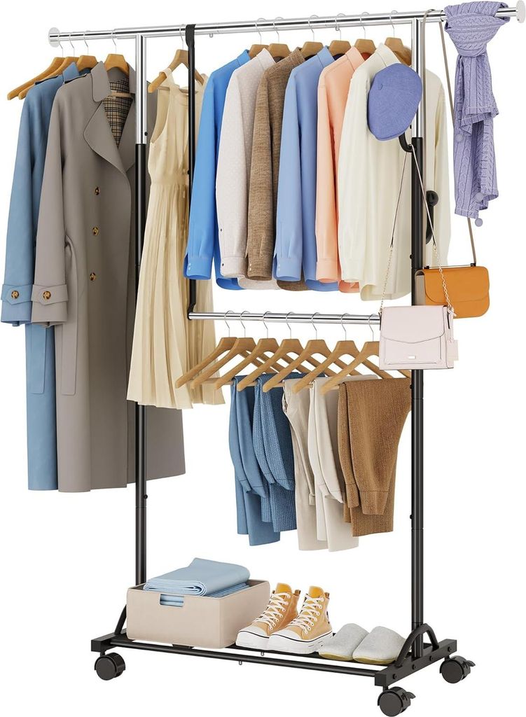 Schwerlast-Kleiderständer auf Rollen - schwarz - vielseitig und mobil