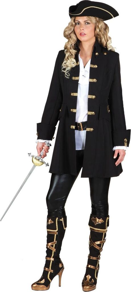 O9669-40 schwarz Damen Piraten Jacke lang Barock Mantel Gr.40