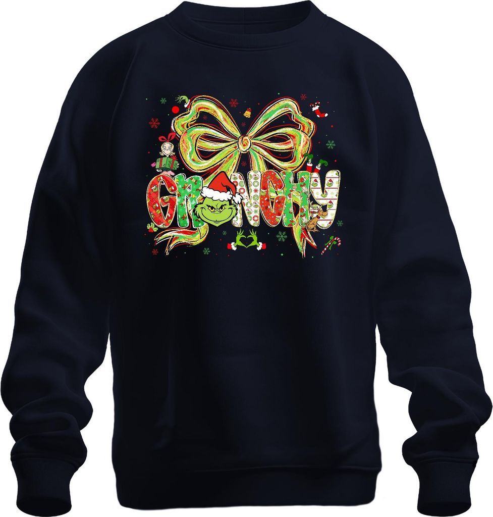 Grinchy Weihnachtsgrinch lustig Santa Schleife Geschenk Retro Uni Sweatshirt Pullover, Navy, L