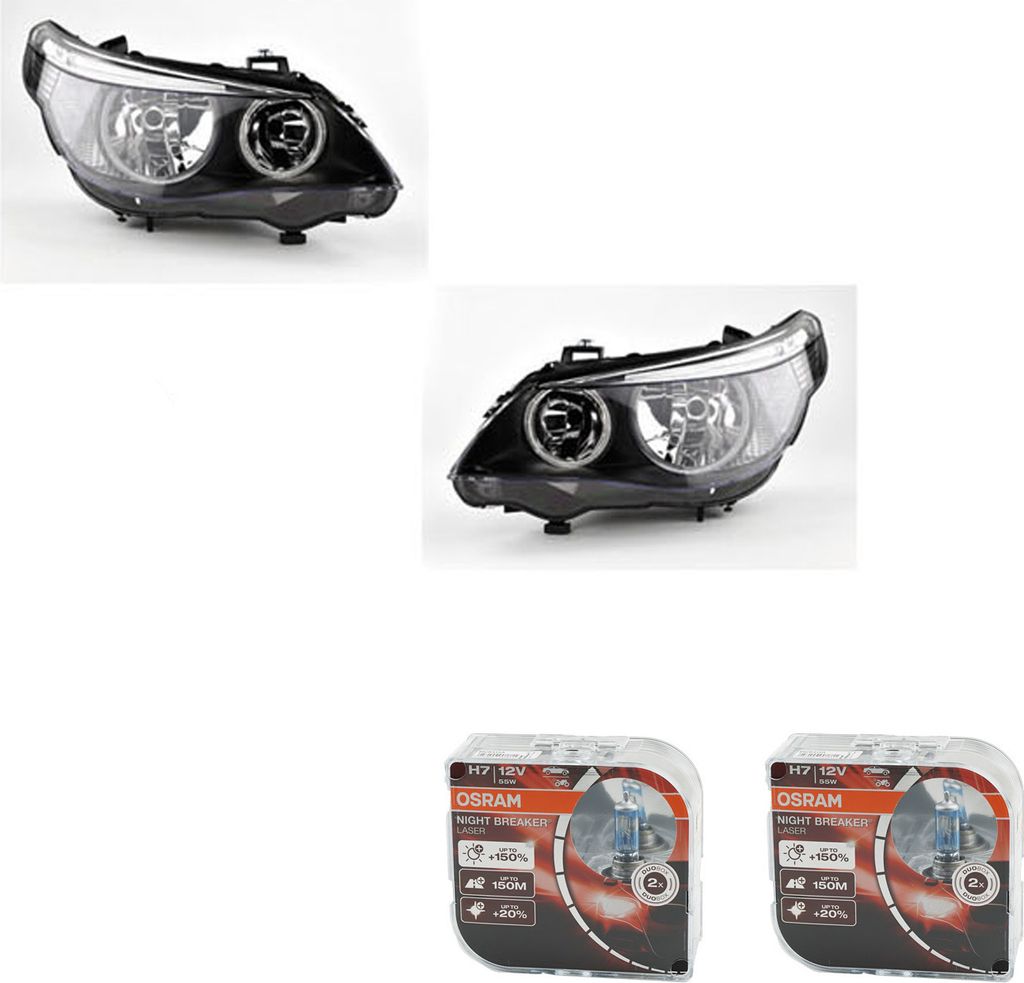 Johns, Scheinwerfer Set + Osram Night Breaker Laser passend für BMW 5er E60 E61 03-07 LR 63127165561 63126910777 6910777 7165561 63127165562 63126...