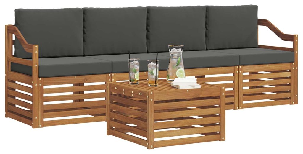 Best Möbel Outdoor-Sofagarnituren Moderne - HOMMIE - Gartenlounge Set/Outdoor Sofa - mit Kissen Natur und Anthrazit Massivholz Akazie - Gartensofa...