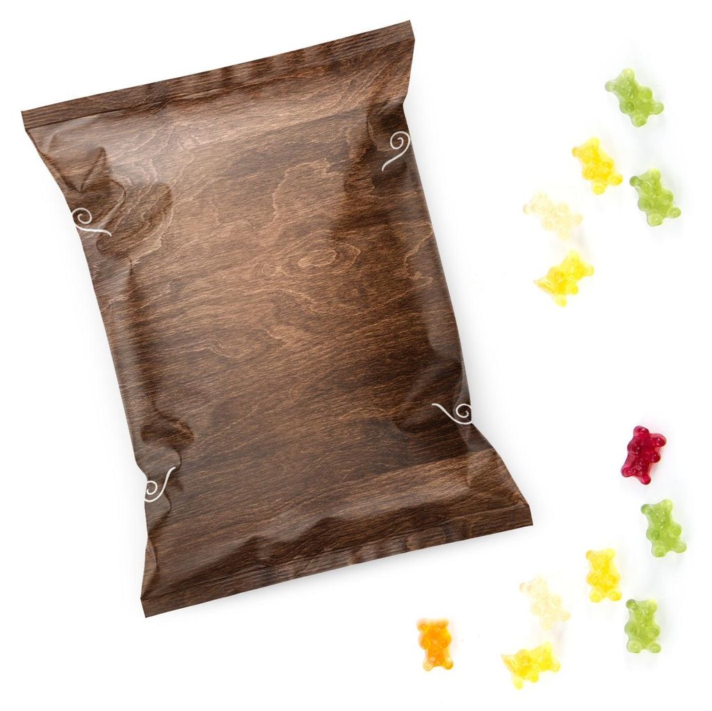 Gummibärchen Tüten Holzoptik zum Beschriften & Bekleben als Produktbild 