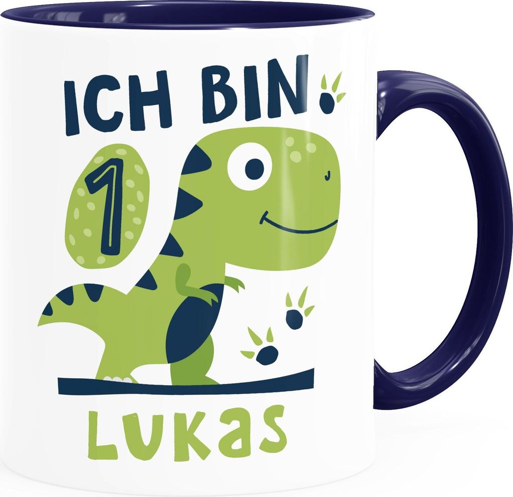 Kindertasse Dinosaurier T-Rex Dino Baby 1. 2. Geburtstag personalisierte Namenstasse für Jungen SpecialMe 1 Jahr inner-navy Keramik-Tasse