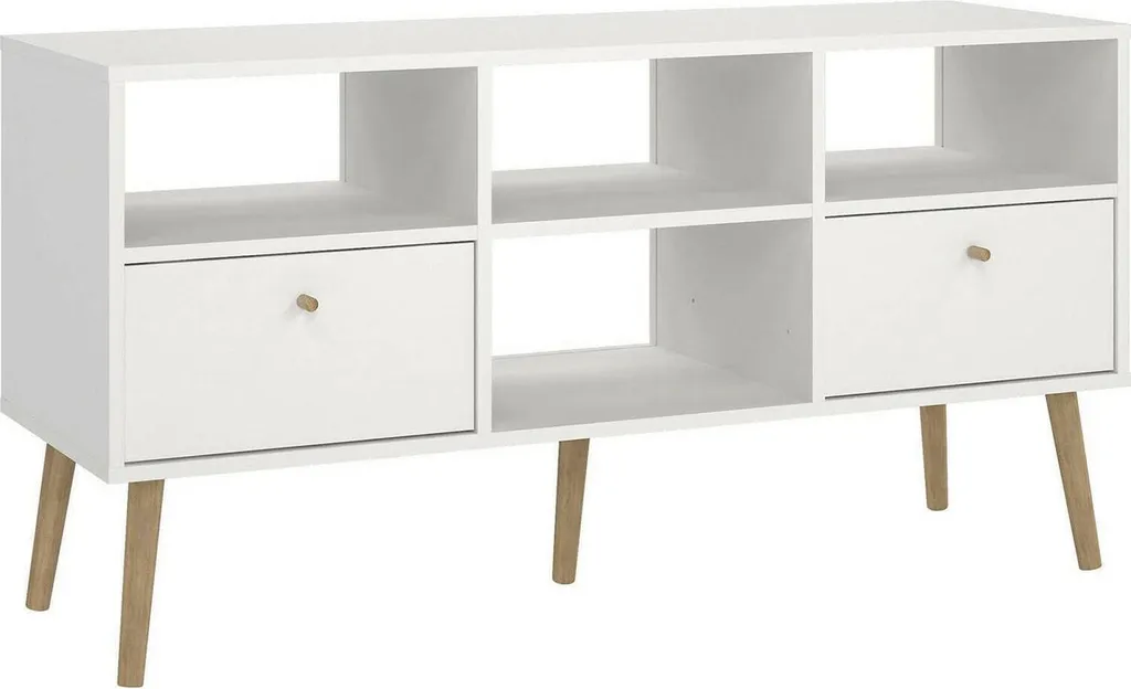 Conte Meuble TV 117x39x61 cm Blanc avec 2 Tiroirs de Rangement Chic