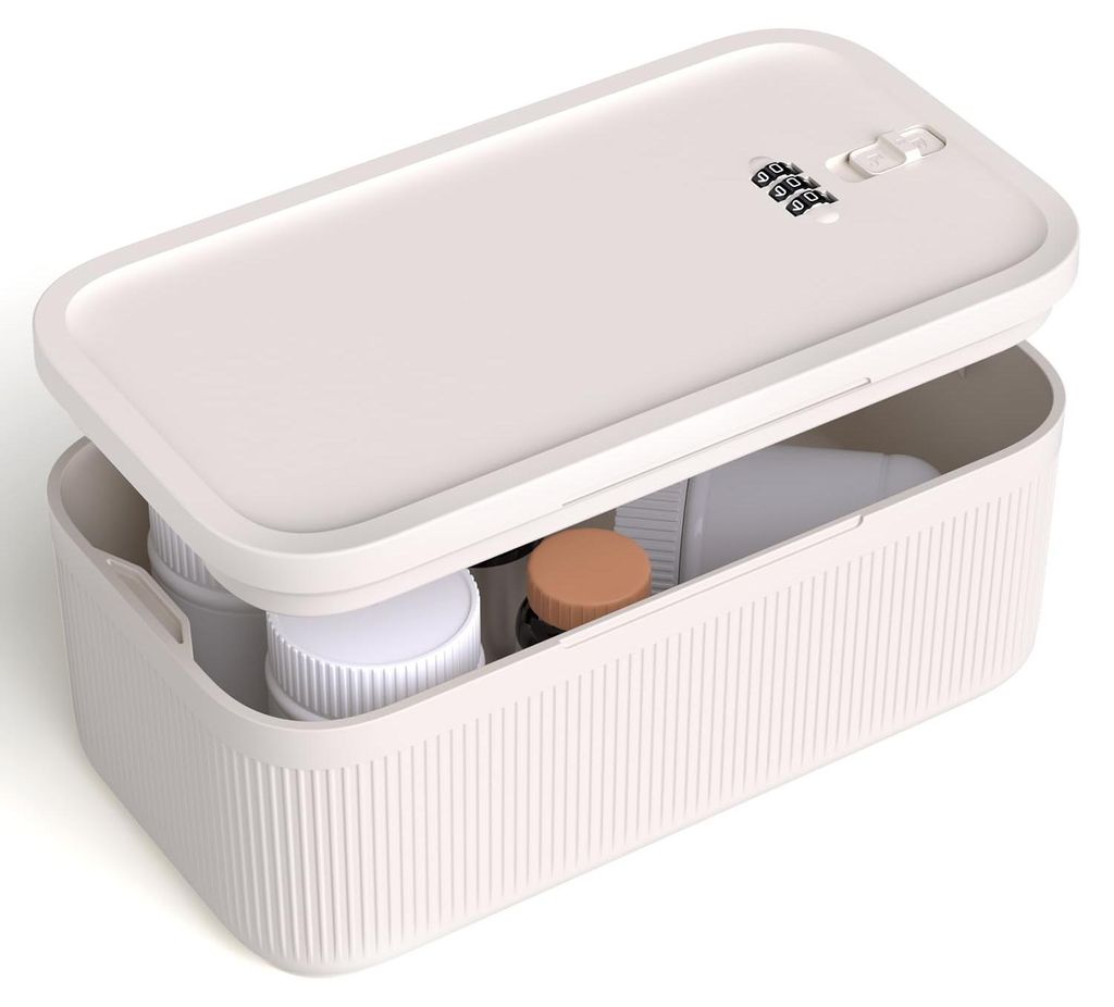 Kleine, abschließbare Aufbewahrungsbox mit Zahlenschloss, tragbare, abschließbare Medikamentenbox, BPA-frei, Heimtelefon-Tresor, Kühlschrank