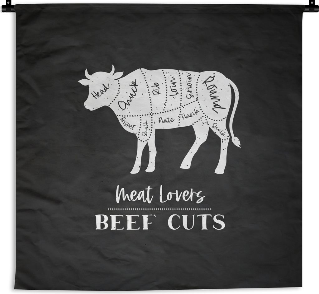 MuchoWow Wandteppich Wandbehang Kuh - Fleisch - Metzger 90x90 cm Tapisserie Dekoration Wandtuch - Wandaufhänger
