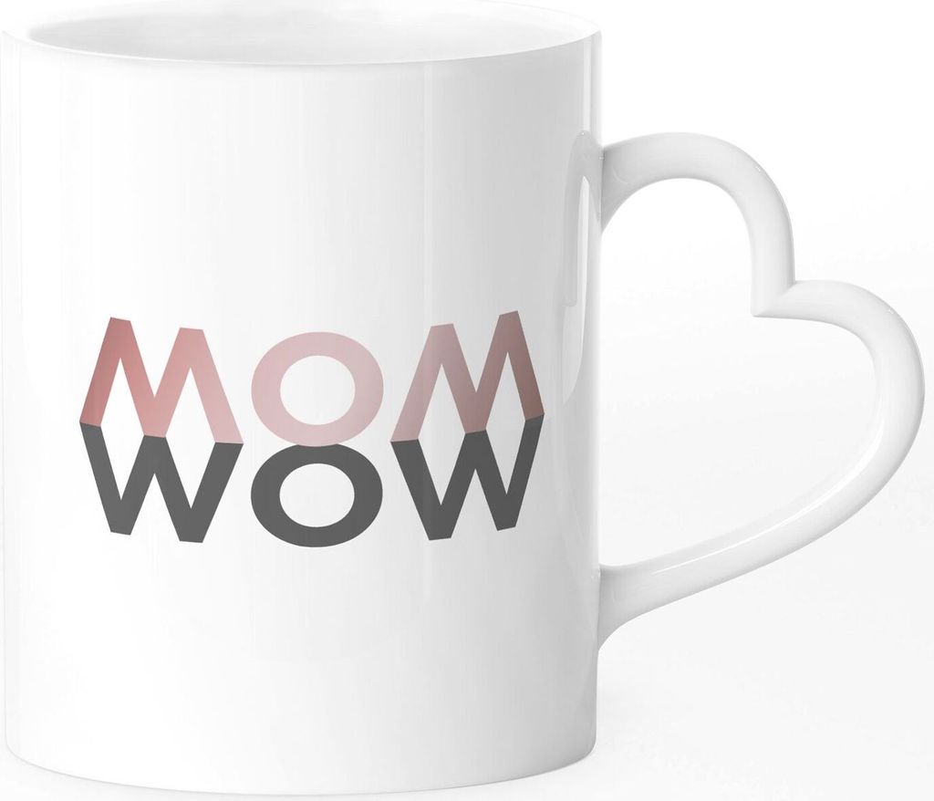 Kaffee-Tasse mom wow Wortspiel Geschenk für Mama Muttertag Weihnachten Ostern Dankeschön SpecialMe weiß Herz-Tasse
