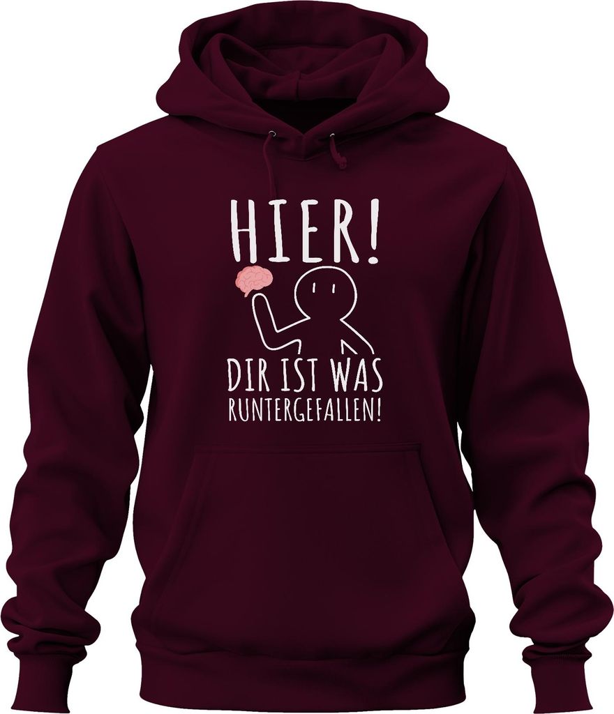 Hier! Dir ist was runtergefallen! Gehirn Nerd Humor Lustig Ironie Uni Hoodie Kapuzenpullover, Burgundy, 3XL