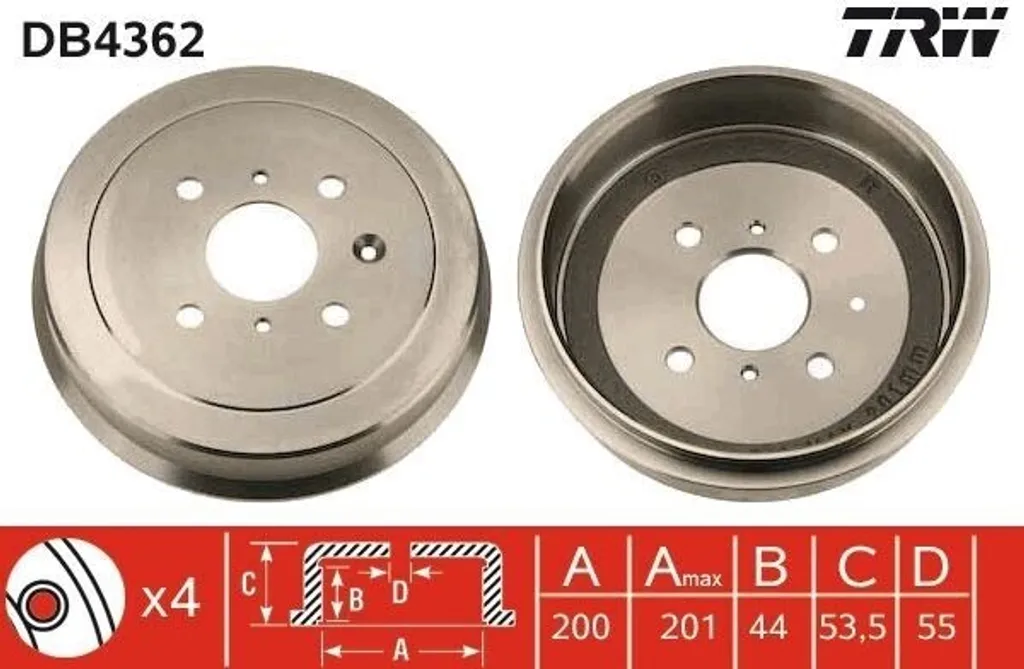 Tambour de frein pour entretien Citroën C1 et Toyota Aygo B4 - TRW DB4362