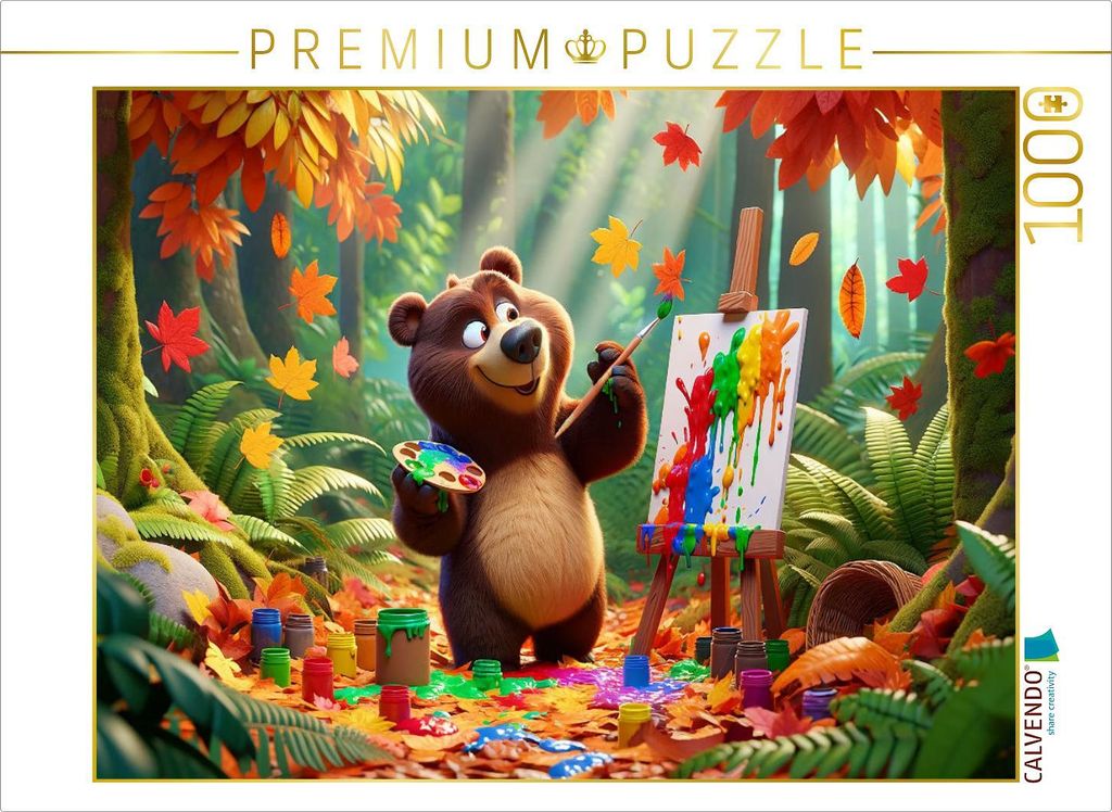 CALVENDO Puzzle Herbstliche Malerei im Dschungel: Der künstlerische Braunbär | 1000 Teile Lege-Größe 64x48cm Foto-Puzzle für glückliche Stunden