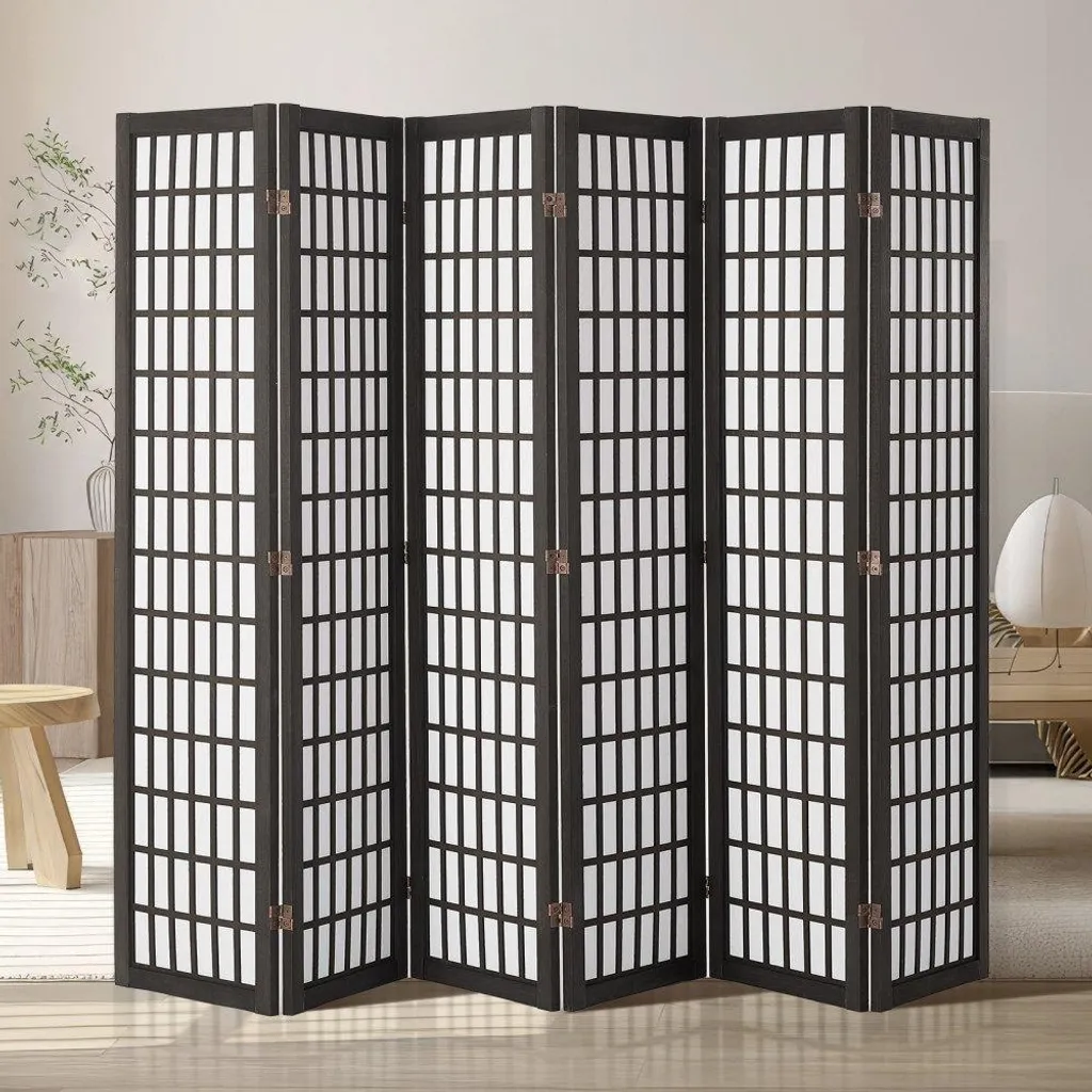 Séparateur de pièce noir à 6 panneaux japonais pour intérieur chic