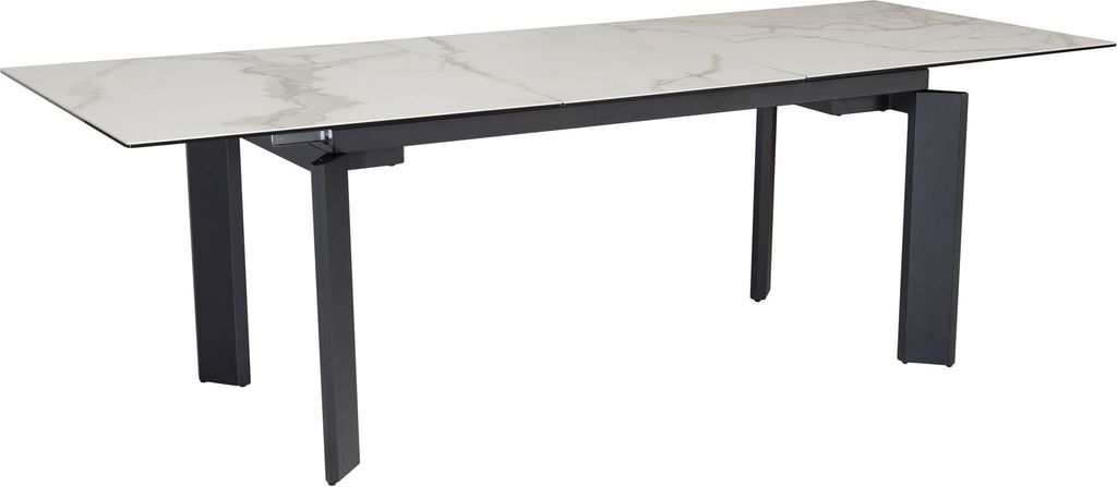 Esszimmertisch 180x95x77 cm Keramik Glas Esstisch Weiß Marmor-Optik, Küchentisch ausziehbar bis 240 cm, Glastisch Groß, Speisetisch Esszimmer Re...